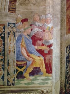 The Judicial Virtues: Pope Gregory IX approving the Vatical Decretals; Justinian handing the Pandects to Trebonianus (detail) by Raffaello Sanzio Raphael